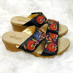 Alegria Embroidered  Sandals Womens Size 41 Floral Leather Comfort Shoes